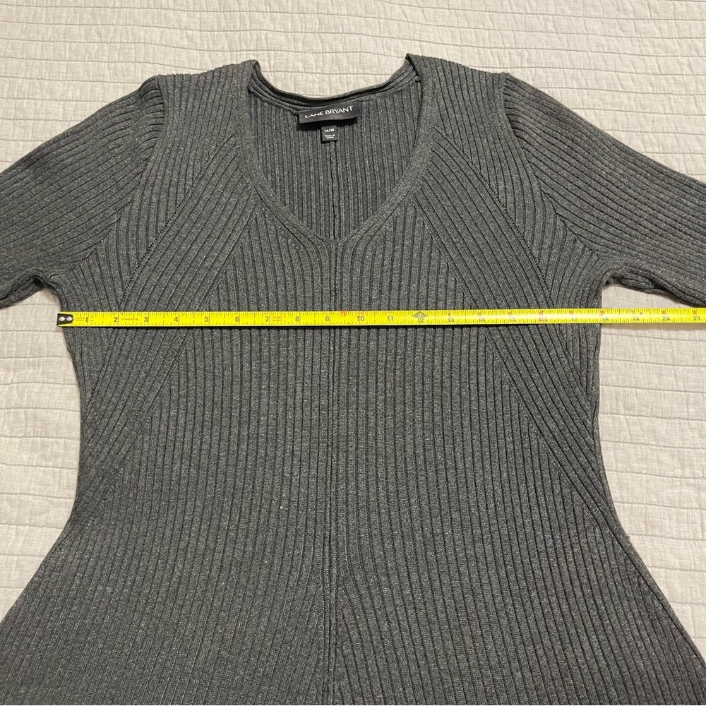 LANE BRYANT Solid Gray Ribbed Knit Casual Sweater Dress Size 14 / 16 - Picture 4 of 9